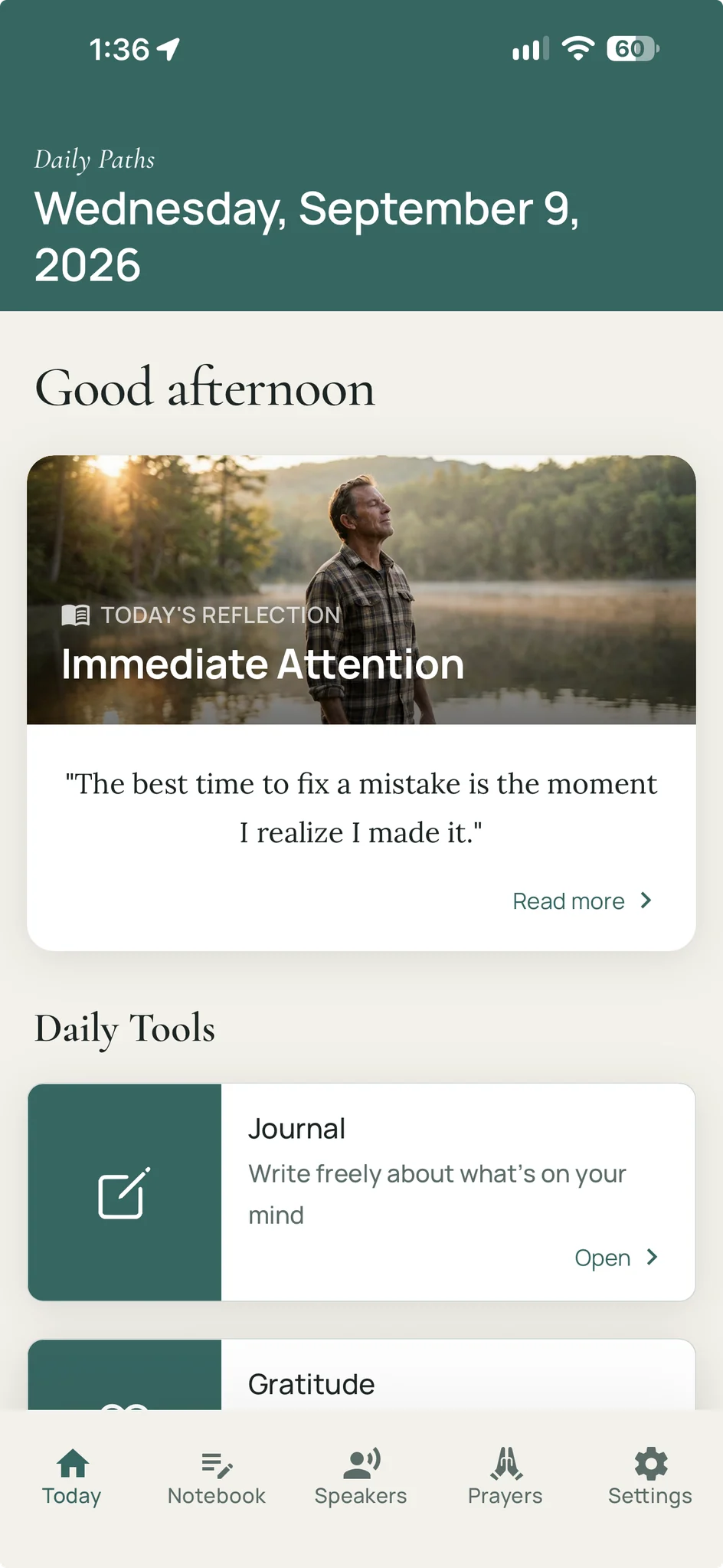 The actual Daily Paths app: today’s reflection, journal, and daily tools