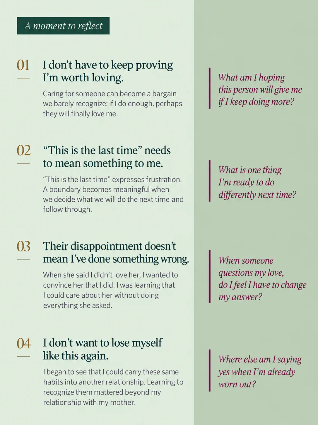 Four reflections on boundaries and self-worth.