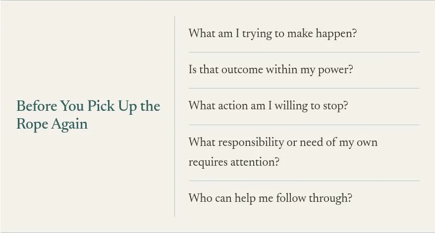 Five questions for returning to surrender: the outcome, your limits, what to stop, your own needs, and support.